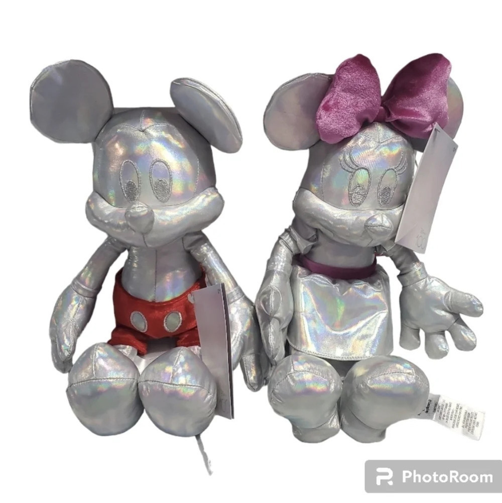 NWT Disney 100 Anniversary Mickey & Minnie Mouse Irridescent Plush Collection